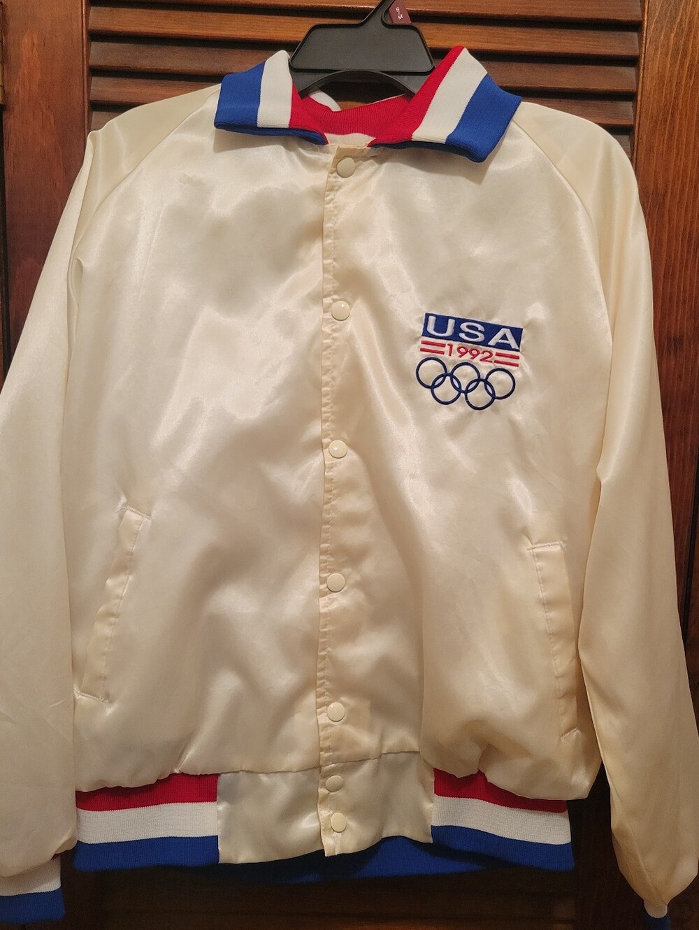 Vintage 1992 USA Olympic Team Satin Jacket Artex Made USA Large Snap Front